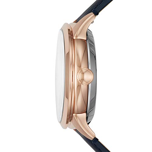 Fossil Men's Townsman Automatic Stainless Steel and Leather Two-Hand Subeye Watch, Color: Rose Gold/Navy (Model: ME3171)