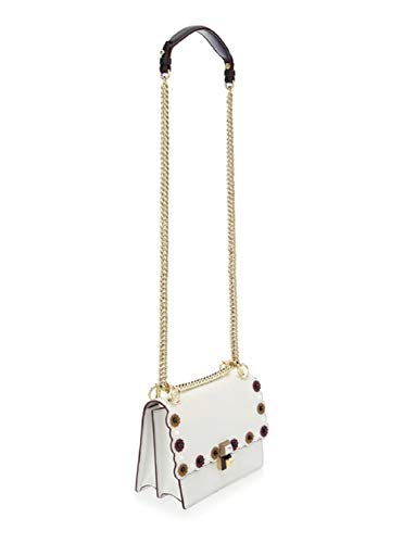 Fendi Womens Kan I White Multi Color Flowers Soft Leather Shoulder Bag 8M0381
