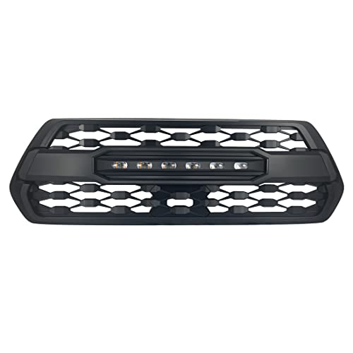 MEGAIE TRD Pro Style Grille Compatible with Tacoma 2016 2017 2018 2019 2020 2021, Matte Black Front Grill with LED Off-Road Lights