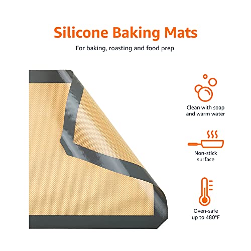 Amazon Basics Silicone, Non-Stick, Food Safe Baking Mat - Pack of 2