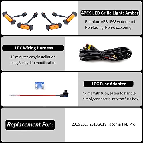 AUXLIGHT Car Accessories, 4PCS LED Front Grille Raptor Lights with Fuse & Wiring Harness, Compatible with 2016 2017 2018 2019 Toyotaa Tacoma TRD Pro (Amber)