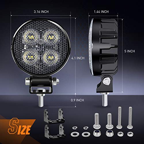 Nilight 2PCS 3Inch Led Pods Round 1500LM Built-in EMC Work Light 90° Flood Beam Angle for Offroad Lights Side Light Rear Back-Up Light for Tractor Truck Motorcycle Boat ATV UTV, 5 Years Warranty