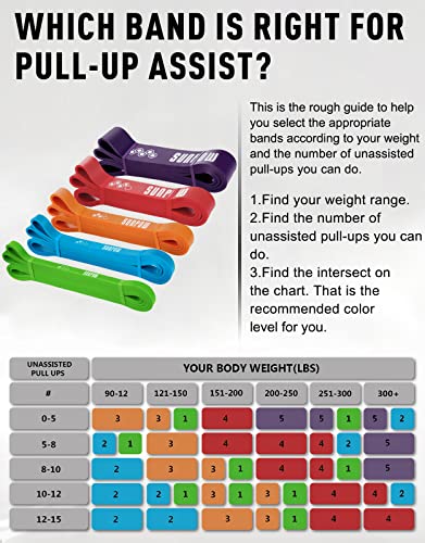 SUNPOW Pull Up Assistance Bands - Set of 5 Resistance Heavy Duty Workout Exercise Crossfit Stretch Fitness Bands Assist Set for Body, Instruction Guide and Carry Bag Included