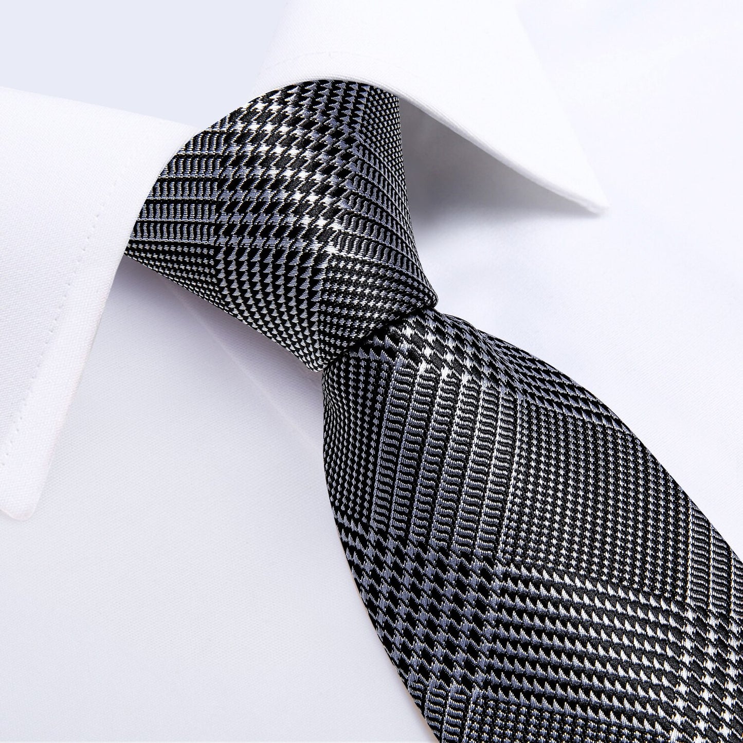 Houndstooth Black Silver Gold Blue Pink Luxury Silk Ties For Men 8cm Business Wedding Neck Tie Set Handkerchief Men's Gift