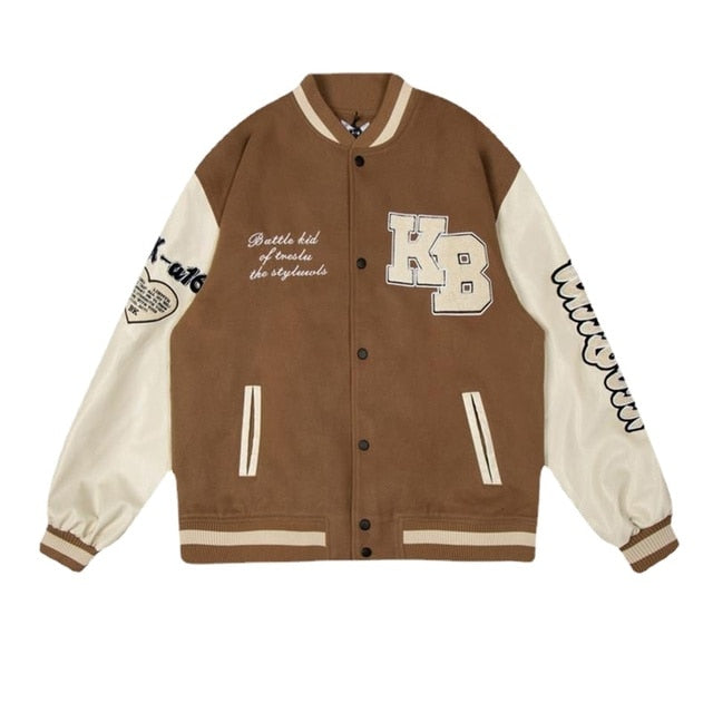 Retro bear embroidered baseball uniform men and women tide ins spring new loose couple street jacket jacket bomber jacket traf