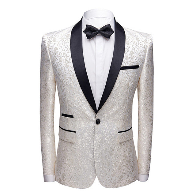 PYJTRL Men Fashion Floral Jacquard Dress Blazer Gentleman Shwal Lapel Slim Fit Party Wedding Prom Suit Jacket Male Costume Homme