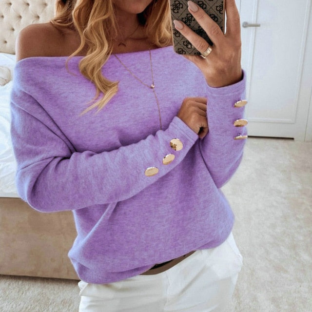 2020 Sexy Off Shoulder Tops and Shirt Sexy Off Shoulder Long Sleeve Solid Color Women Blouse Fall Clothing
