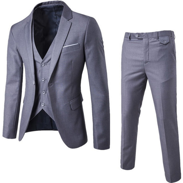Oeak Men Spring 3 Pieces Classic Blazers Suit Sets Men Business Blazer +Vest +Pant Suits Sets Men Wedding Party Set High Quality