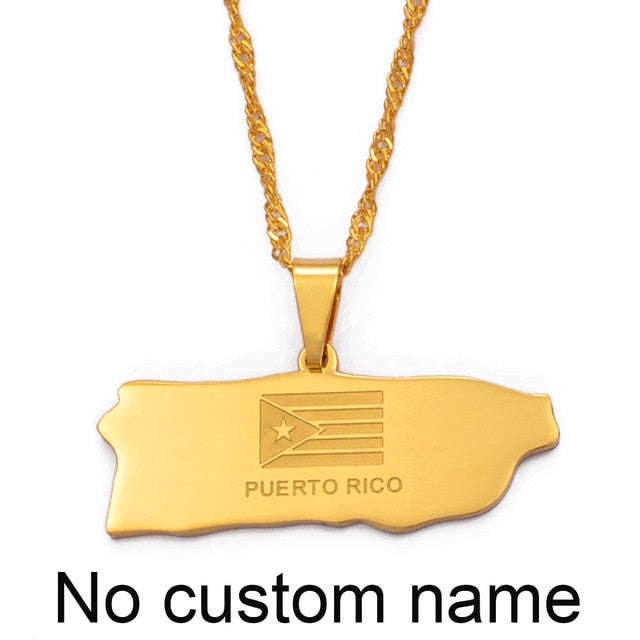 Anniyo Puerto Rico Map Pendant and Thin necklaces for Women Girl Puerto Ricans Itmes (Can customize the name)#002321