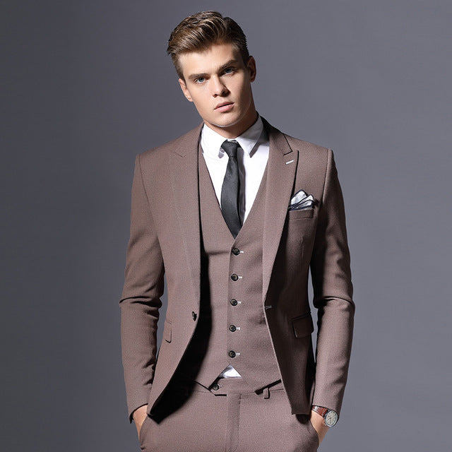 Sale Brand Mens Suit Jacket Formal Business Blazer Men Groom Three Pieces Slim Fit Party Clothing Single Button Wedding Dress