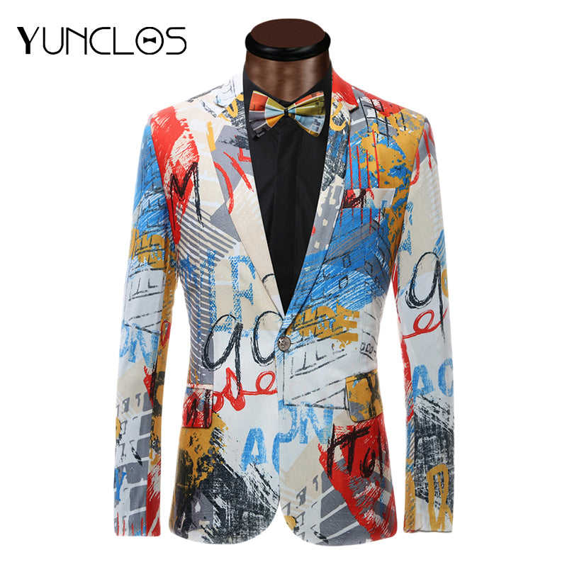 Euro Size New Design Men Suit Jacket With Bowtie Fashion Printed Blazes Homme Marriage Masculino Best Men's Blazer Plus 6XL