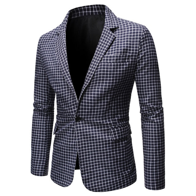 Mens Plaid Checked Suit Blazer 2020 Spring New Slim Fit One Button Notch Lapel Casual Deily Dress Suit Jacket Blazer Masculino