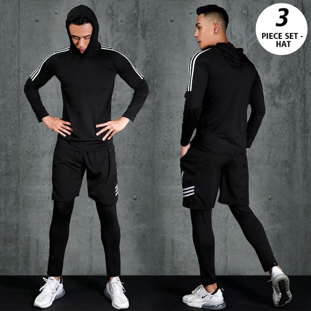 3pcs / set Men's Workout Sport Suit Gym Fitness Compression Clothes Running Jogging Sport Wear Exercise Workout Tights