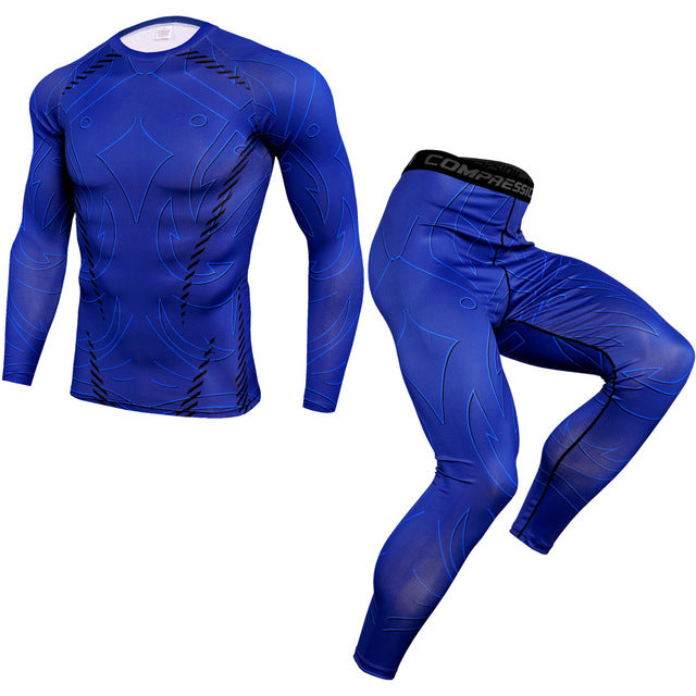New 2Pcs/Set Men's Tracksuit, Cycling Suit Gym Fitness Compression Clothes Running Sport Wear Exercise Workout Tights