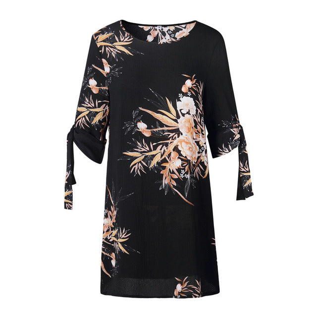 Jocoo Jolee Women Boho Style Floral Print Chiffon Dress Summer Beach Dresses Loose Mini Party Dress Tunic Sundress Plus Size 5XL