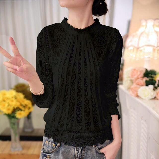 2020 New autumn Ladies White Blusas Women's Long Sleeve Chiffon Lace Crochet Tops Blouses Women Clothing Feminine Blouse 51C