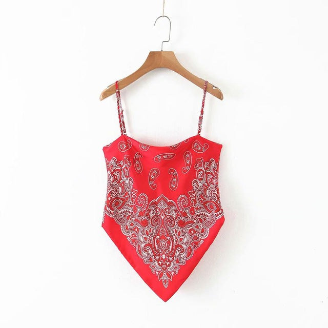 New Women vintage paisley print spaghetti strap sexy chic camis tank ladies summer backless bowknot sling tops LS3866
