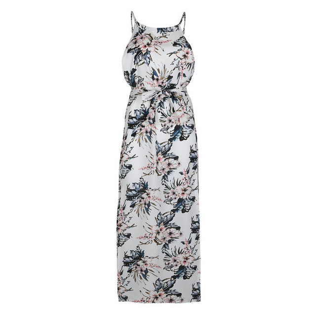 DeRuiLaDy 2019 Boho Floral Print Straps Long Dress Women Sexy Backless Summer Beach Maxi Dresses Womens Casual Vestidos Femme