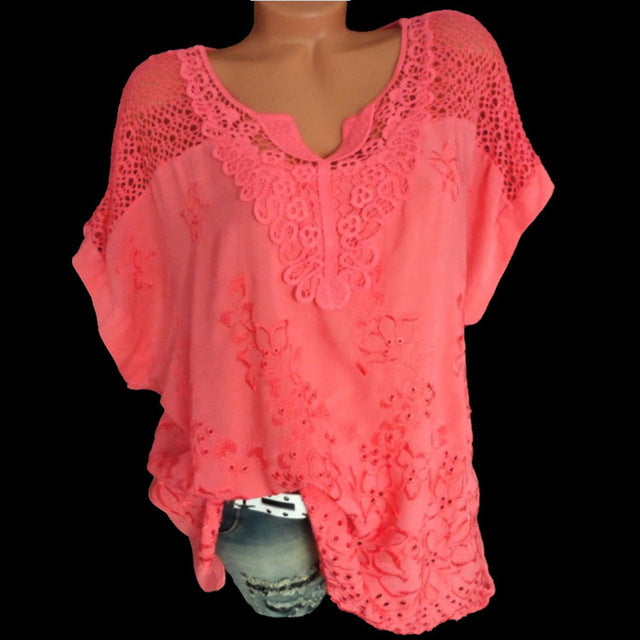 Large size lace women blouses 2020 summer cotton women blouses tops V-neck bat sleeve embroidery high quality women shirt 5XL