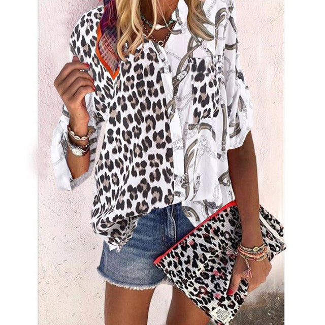 Women Blouse 2020 Sping Tops Turn-down Collar Long Sleeve Leopard Shirt Loose Plus Size Clothing For Women Ladies Blouses