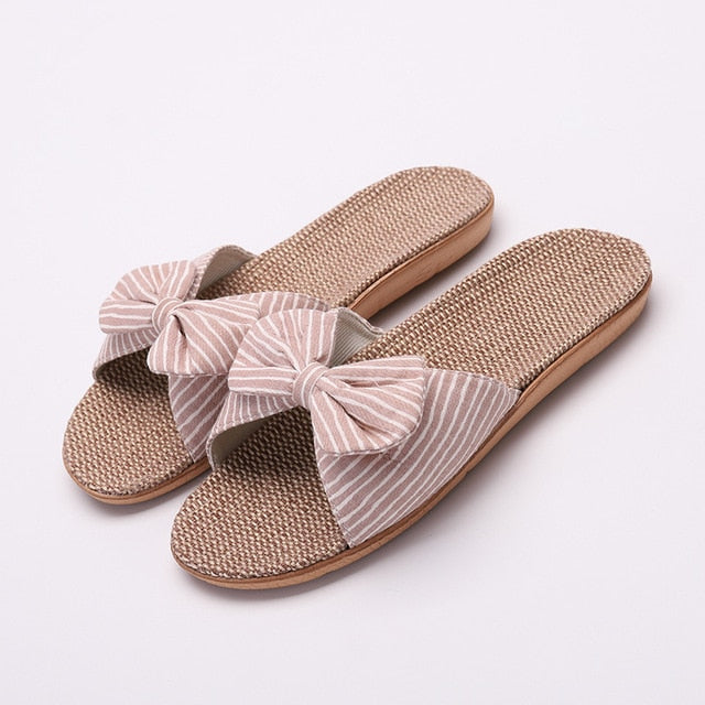 2020 New Eva Stripes Bow home slippers Cotton Indoor Shoes Japanese Style Linen Slippers Slippers Women Flip Flops Shoes Women