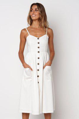 Button Striped Print Cotton Casual Beach Summer Dress 2020 Sexy Spaghetti Strap V-neck Off Shoulder Women Midi Dress Vestidos