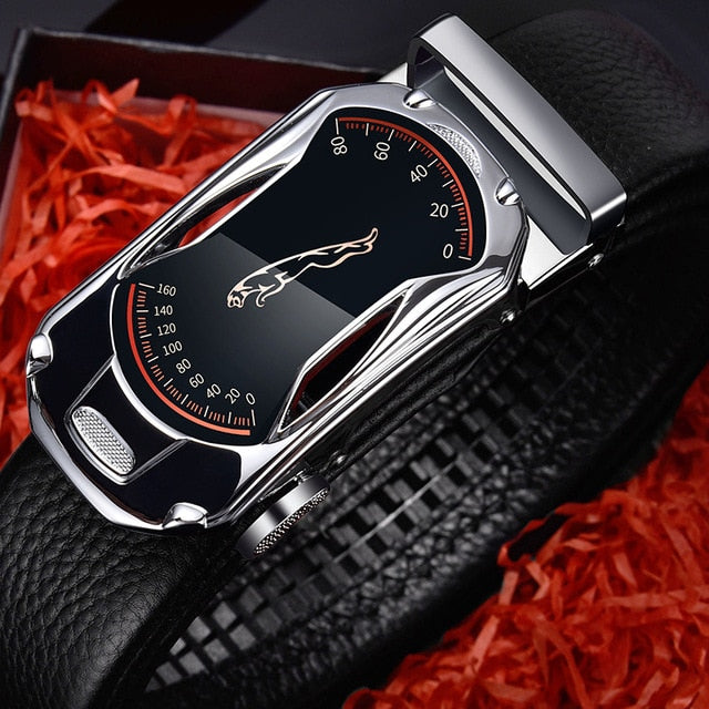 CARTELO Leather Belts for Men 3.5cm Width Sports car Brand Fashion Automatic Buckle Black Genuine Leather Belt Men's Belts Cow