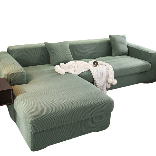 Polar fleece Stretch Sofa Cover for L-shaped Corner Sofas Chaise Longue Slipcovers 1/2/3/4 Seater Knitted Elastic Couch Covers