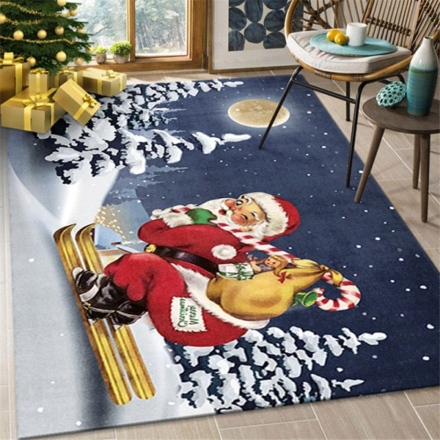 New Christmas Carpet 80*120cm Santa Claus Living Room Floor Mat Cartoon Mat Blanket Home Decor Christmas Gift 2022 New Year