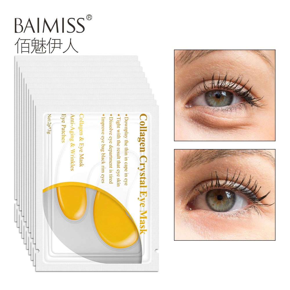 BAIMISS 24K Gold Eye Mask Face Skin Care Collagen Eye Patches Ageless Anti Aging Dark Circles Moisturizing Whitening 10Pairs