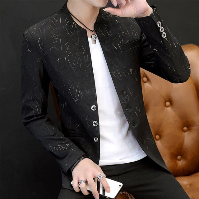Male Spring Autumn High Quality Fashionsmall suit casual collar suit youth handsome trend Slim print suits