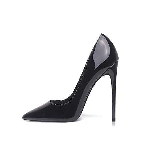 GENSHUO Women Fashion Pointed Toe High Heel Pumps Sexy Slip On Stiletto Party Shoes (All Black, Numeric_9)