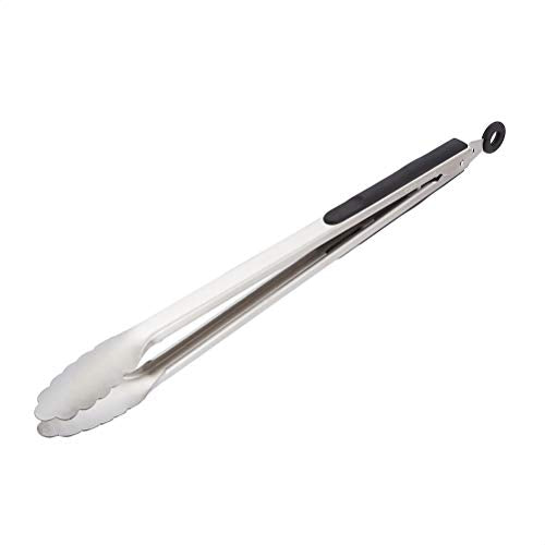 AmazonCommercial Stainless Steel Kitchen Tongs, Non-Slip Grip, Black, 16 Inch