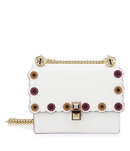 Fendi Womens Kan I White Multi Color Flowers Soft Leather Shoulder Bag 8M0381