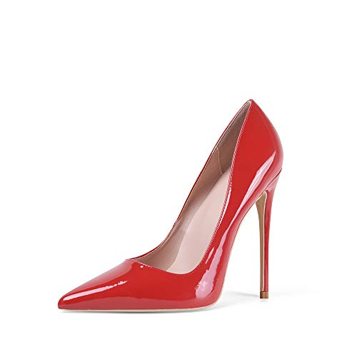 Elisabet Tang Women Pumps, Pointed Toe High Heel 4.7 inch/12cm Party Stiletto Heels Shoes Red 7