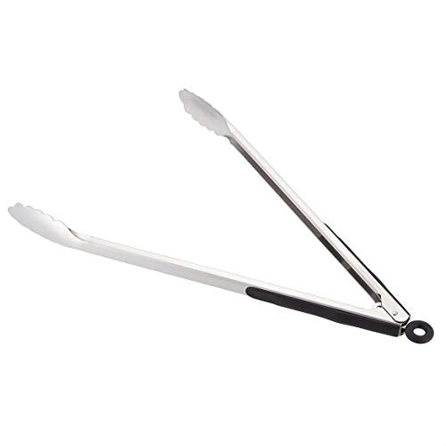 AmazonCommercial Stainless Steel Kitchen Tongs, Non-Slip Grip, Black, 16 Inch