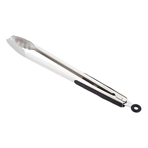 AmazonCommercial Stainless Steel Kitchen Tongs, Non-Slip Grip, Black, 16 Inch