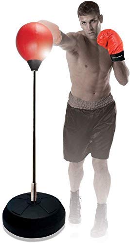 Protocol Punching Bag with Stand - for Adults & Kids - Punching Bag with Stand Plus Boxing Gloves - Adjustable Height Stand - Standard Punching Bag, Red