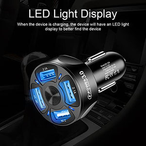 Car Charger Adapter, 4 Ports USB Fast Car Charger QC3.0, Quick Car Phone Charger with LED Light Display, Compatible with iPhone 12 Pro Max/11 Pro/XS/XR, Galaxy S20 Ultra and More (Black)