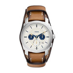 Fossil Men's Machine Quartz Stainless Steel and Leather Chronograph Watch, Color: Silver, Tan (Model: FS5922)
