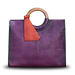 Genuine Leather Top Handle Handbag for Women Vintage Satchel Retro Cowhide Handmade Crossbody Bag Purse (Purple-Embossed)