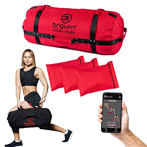 BRAYFIT Sandbags for Strength Training - Cross Training Weight Workout Equipment for Home Gym - Adjustable Fitness Gear Including Exercise Mobile App, Double Stitched Premium Strap Reinforcement