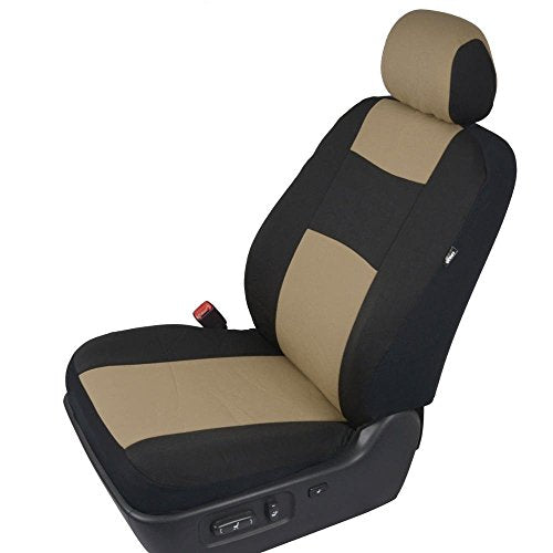 BDK PolyPro Car Seat Covers Full Set in Beige on Black – Front and Rear Split Bench Car Seat Cover, Easy to Install, Interior Covers for Auto Truck Van SUV