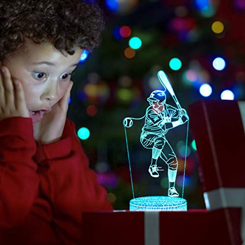 Baseball Man 3D Lamp Night Light with Remote & Touch Control,Multiple Colour & Flashing Modes&Brightness Adjusted,USB & Batteries Powered,Best Gifts for Sport Lovers Boys girls Kids (Baseball Man-1)