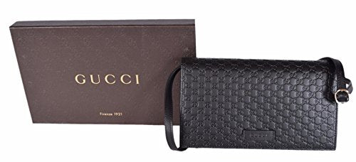 Gucci Women's Leather Micro GG Guccissima Mini Crossbody Wallet Bag Purse (Black)
