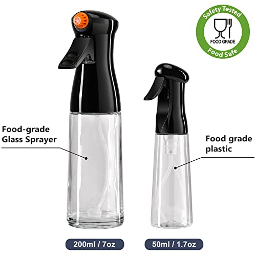 Oil Sprayer for Cooking, Olive Oil Dispenser Set Food Grade Glass Bottle, 7oz 200ml Oil Mister with 1.7oz Vinegar Cruets for Baking Salad BBQ Air Fryer Grilling Roasting Kitchen Accessories