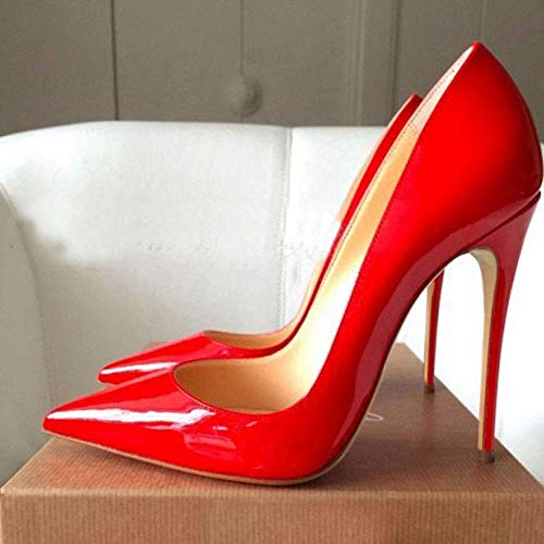 Elisabet Tang Women Pumps, Pointed Toe High Heel 4.7 inch/12cm Party Stiletto Heels Shoes Red 7
