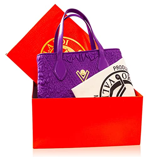 Valentino Orlandi Women’s Large Tote Handbag Italian Designer Shoulder Bag Purse Regal Purple Damask Embroidered Genuine Leather Tote