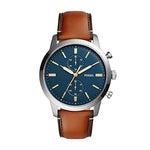 Fossil Men's Townsman Quartz Stainless Steel and Leather Chronograph Watch, Color: Silver, Luggage (Model: FS5279)