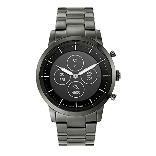 Fossil Men's 42mm Collider Stainless Steel Hybrid HR Smart Watch, Color: Smoke (Model: FTW7009)